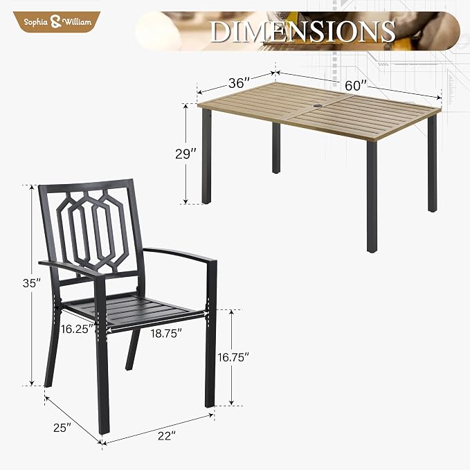 Sophia & William Patio Table and Chairs Set, Outdoor Dining Set - Image 7