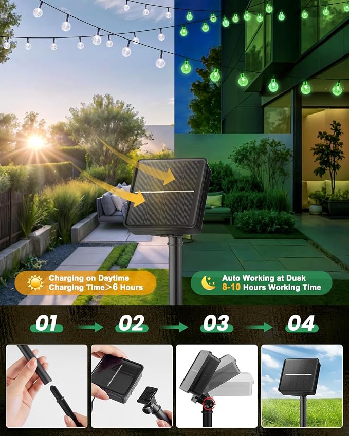 Brightown Solar String Lights Outdoor 120 LED 72 Ft Total, Solar Powered Patio - Image 5