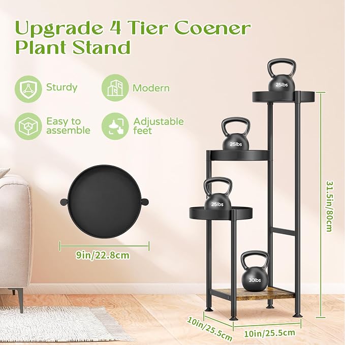 Plant Stand Indoor Outdoor Clearance, 4 Tier Tall Corner Metal Flower Pot Shelf - Image 2