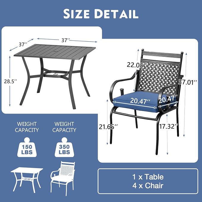 MELLCOM 5 Pcs Patio Dining Set, Outdoor Table and Chairs - Image 2