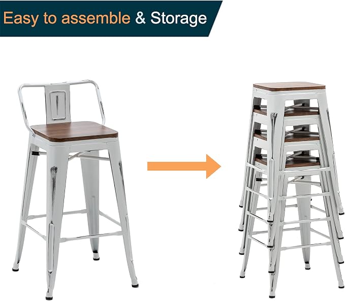 Alunaune 30" Metal Bar Stools Set of 4 Counter Height Barstools Industrial - Image 7