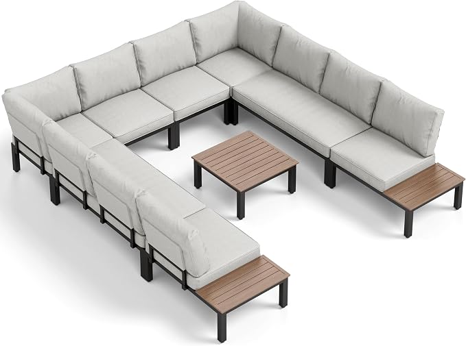 PHI VILLA 9 Pieces Outdoor Patio Furniture Set, Metal Frame Modern Outdoor - Image 9