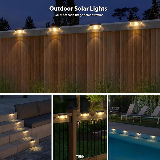TIJNN Solar Deck Lights, Outdoor Lighting Solar Fence Light Waterproof Backyard - Image 4