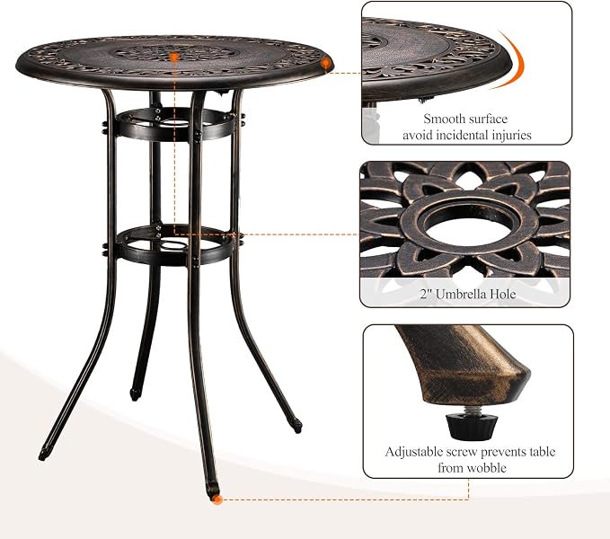VINGLI Outdoor Bar Table, Cast Aluminum Bar Height Patio Table - Image 6