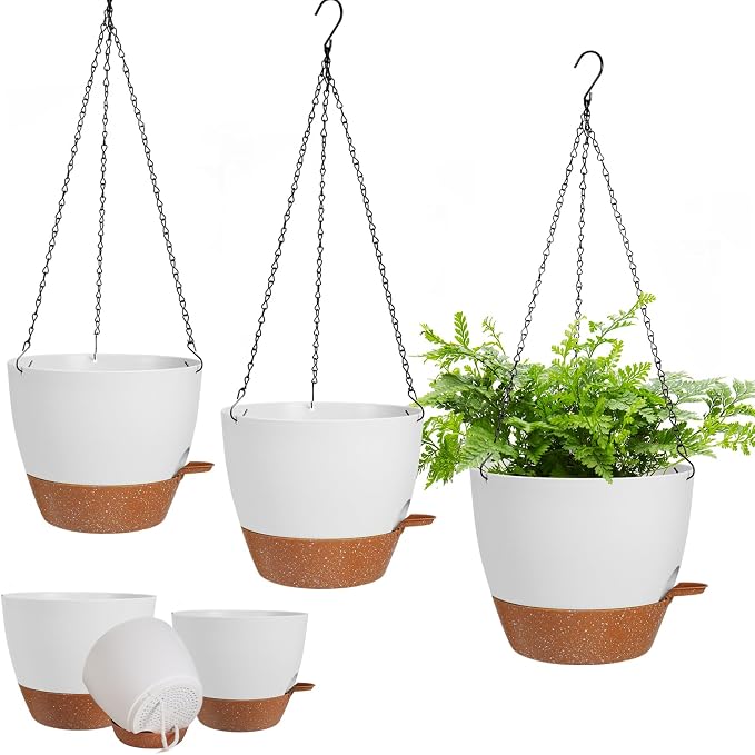 3 Pack Hanging Planter Indoor Outdoor Flower Pots 7/6.5/5 Inch, Self-Watering by Lucieblessdesign