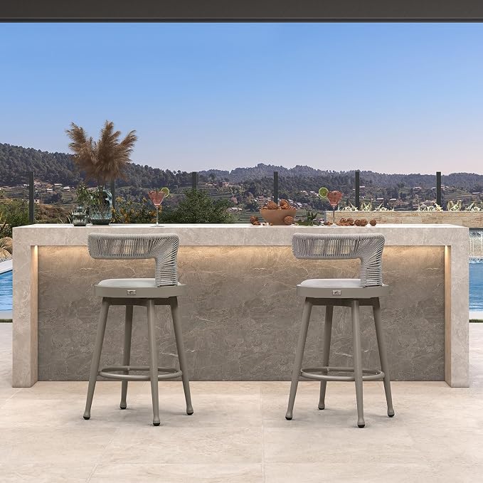 PURPLE LEAF Outdoor Swivel Counter Height Bar Stools Set of 2 Metal Modern - Image 3