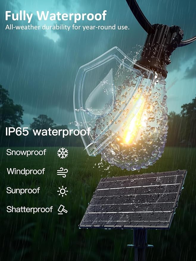 luckystyle 200FT Solar String Lights Outdoor Waterproof 2200K - Image 6