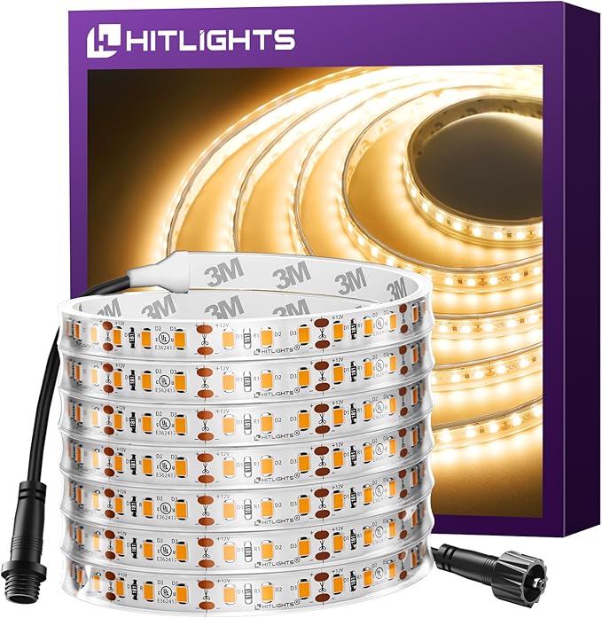 Outdoor LED Strip Lights Waterproof 3000K, 16.4ft IP67 High Density LED Tape by HitLights