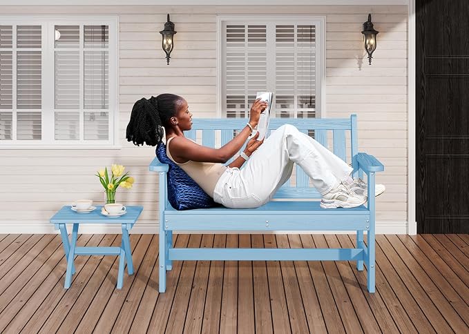 SERWALL Outdoor Bench, HDPE Outdoor Benches Weatherproof, 2-Person Garden Bench - Image 2