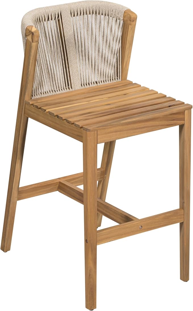 Merax Outdoor Bar Stools Set of 2, Heavy-Duty Boho Woven Barstools, Acacia Wood - Image 9