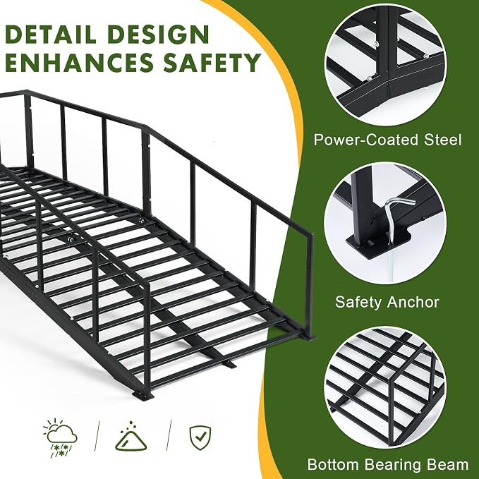 Metal Garden Bridge 8 FT with 4 Ground Stakes, 770 lbs Capacity Black Powder - Image 3