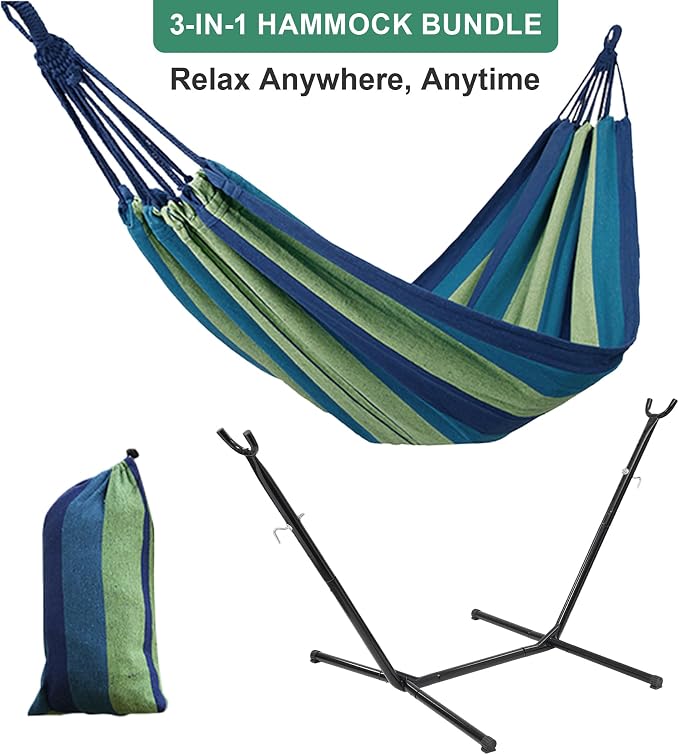Hammock with Stand for Outside, 600lb Weight Capacity 3-in-1 Adjustable Height - Image 3
