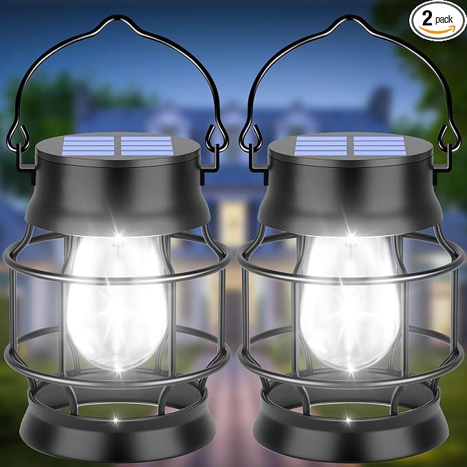 UBright 2 Pack Solar Lantern Lights Outdoor Waterproof Metal Hanging Solar by Lightupyourbrightlights