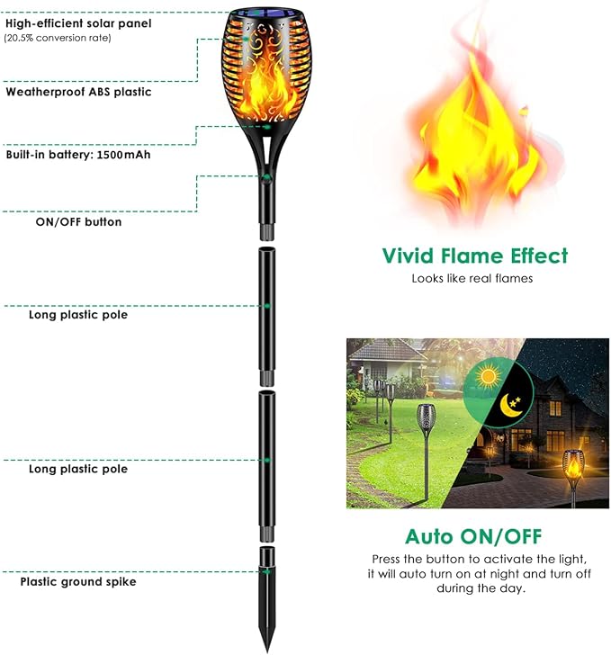 TomCare Solar Lights Outdoor 99 LED Higher & Larger Flickering Flame Solar - Image 4