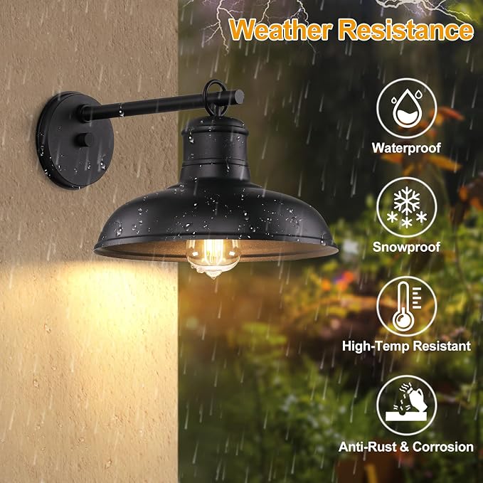 2-Pack Outdoor Wall Lights, Vintage Black Wall Sconces, Exterior Farmhouse Barn - Image 4