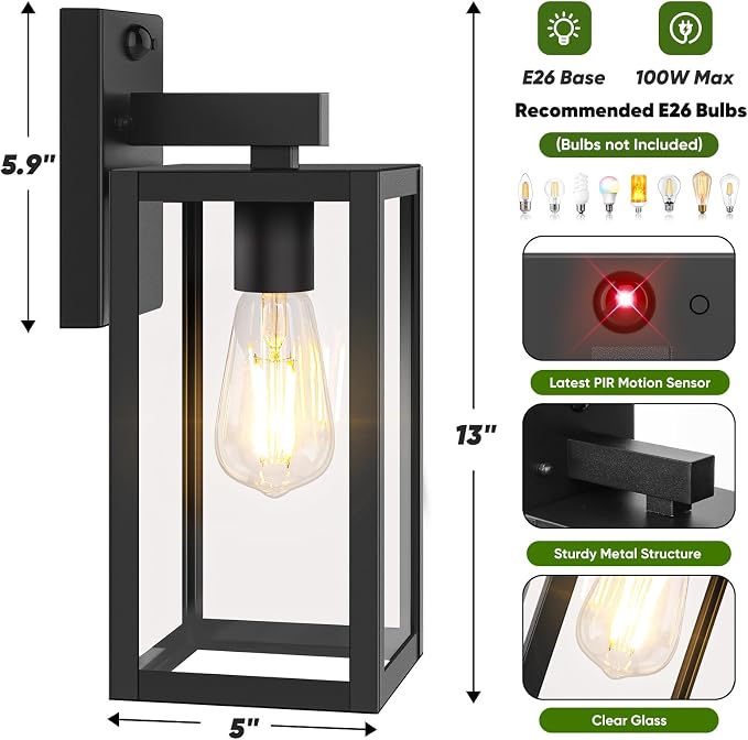 BesLowe Upgraded Motion Sensor Outdoor Wall Light, 13” Dusk to Dawn Porch Light - Image 6