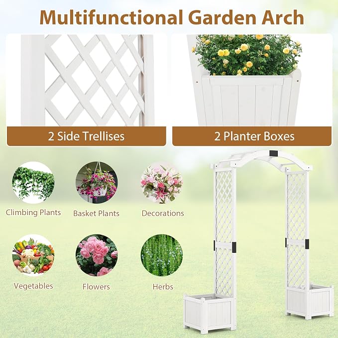 Giantex Garden Arbor with Planter Boxes, Wooden Arch with Trellis and Raised - Image 5