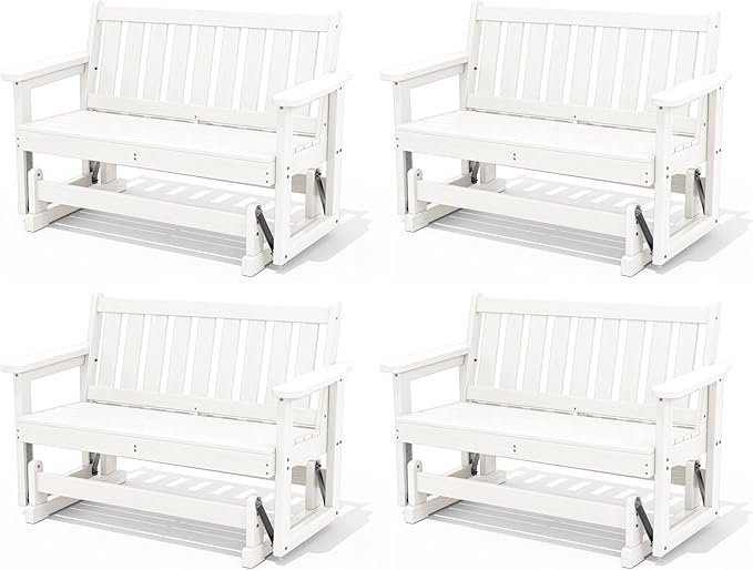 SERWALL Outdoor Glider Bench Set of 4, HDPE Weather-Resistant Swinging Bench by SERWALL