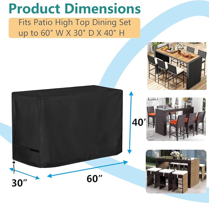 Outdoor Bar Covers Waterproof, Tall Bar Height Patio Table Covers - Image 2