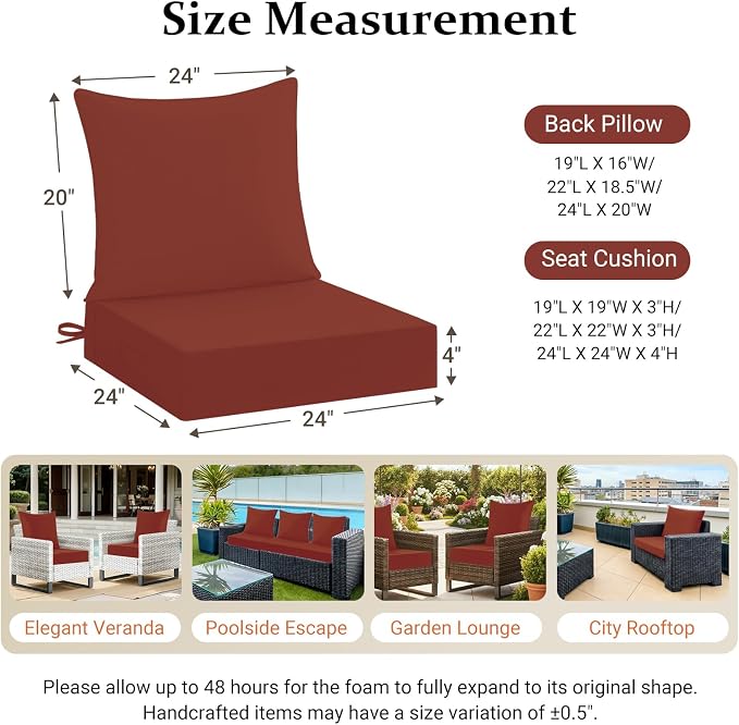 downluxe 24x24 Outdoor Chair Cushions, Waterproof Fade Resistant Patio - Image 7