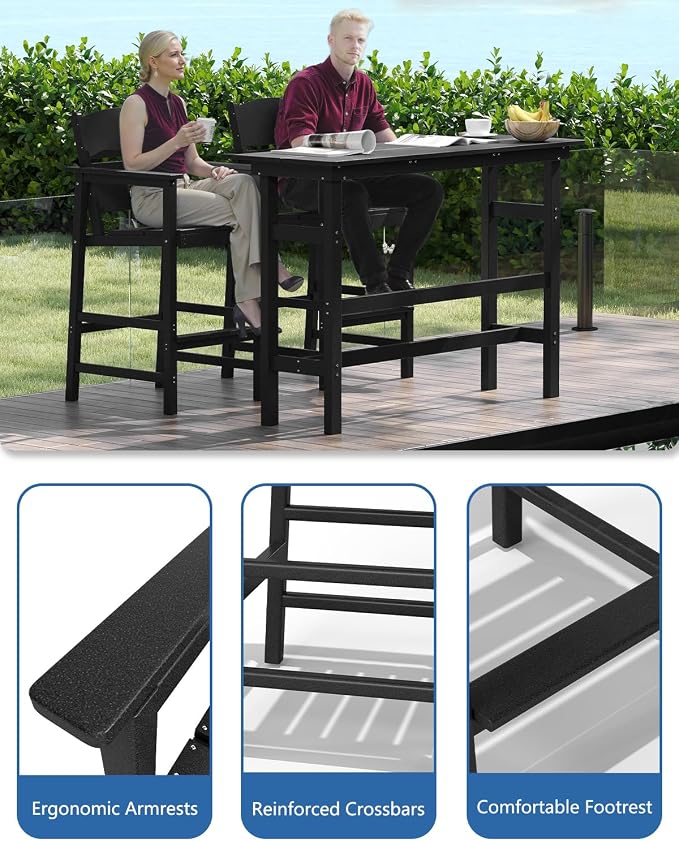 FOOWIN 3 Piece Outdoor Bar Height Table and Chairs, All Weather HDPE Patio Bar - Image 4