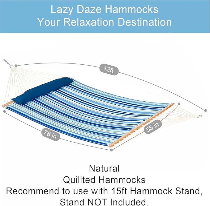 Lazy Daze Hammocks 12 FT Quilted Fabric Double Hammock - Image 3