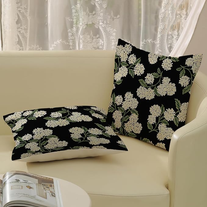 Black Spring Pillow Covers 20x20 Inch 2 Pcs Green Hydrangea Flower Decor Throw - Image 4