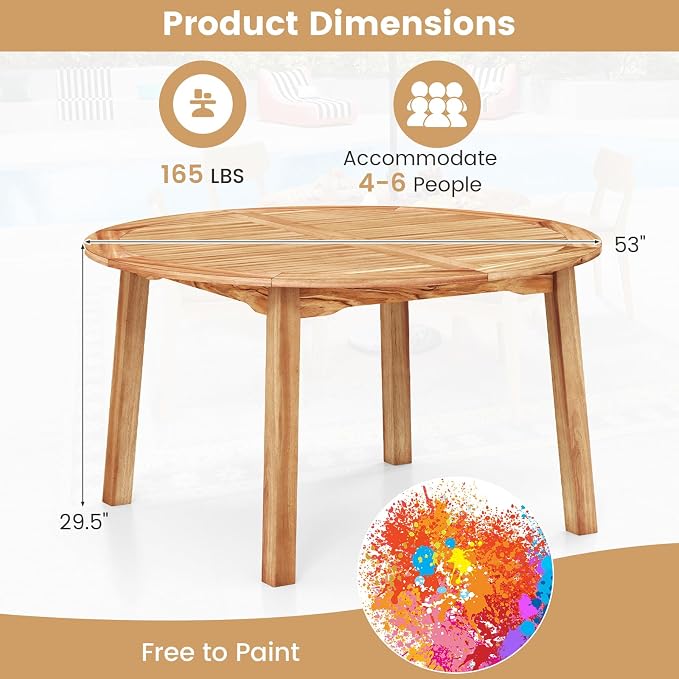 Tangkula 53" Round Outdoor Dining Table - Image 3
