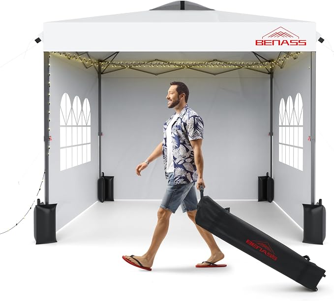 10x10 Pop Up Canopy with Sidewalls, Easy Up Canopy Tent, Heavy Duty Tents by BENASS