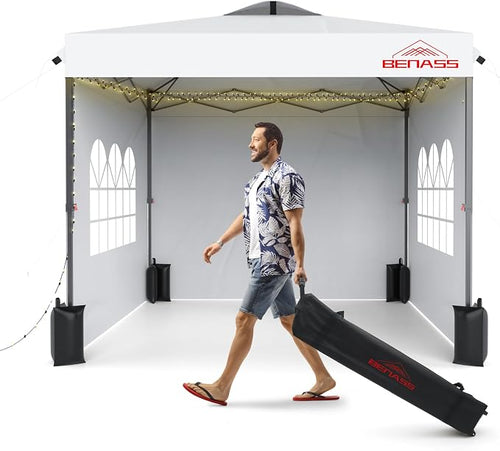 10x10 Pop Up Canopy with Sidewalls, Easy Up Canopy Tent, Heavy Duty Tents by BENASS