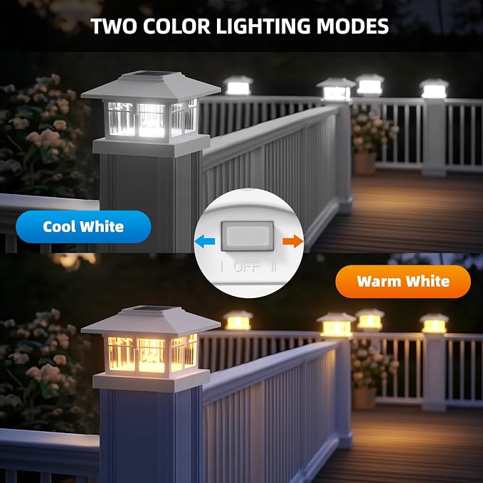 EXCMARK 4x4 Solar Post Cap Lights, 4 Pack Fence Deck Post Lights Outdoor Solar - Image 3