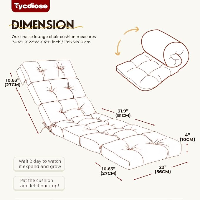 All Weather Chaise Lounge Cushions Outdoor 74.4 x 22 x 4 Inches Lounge Chair - Image 3