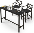 Outdoor Bar Height Table and Chairs Set, 3 Piece Black Top and Bronze Leg Patio by COZYMAN