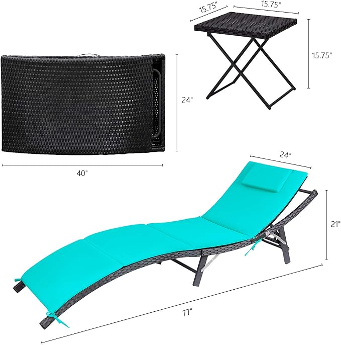 Devoko Patio Chaise Lounge Sets Outdoor Rattan Adjustable Back 3 Pieces - Image 8