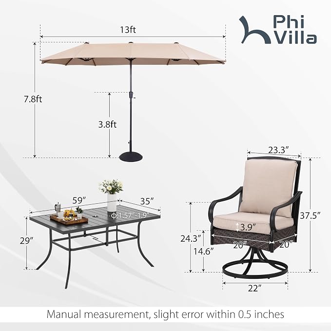 PHI VILLA Outdoor Dining Set for 6, All-Weather Patio Table and Chairs Set - Image 6