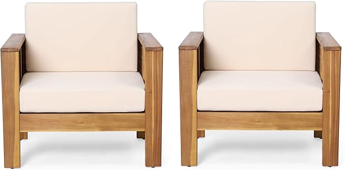 Christopher Knight Home Louver Club Chairs, Teak + Cream by ChristopherKnightHome