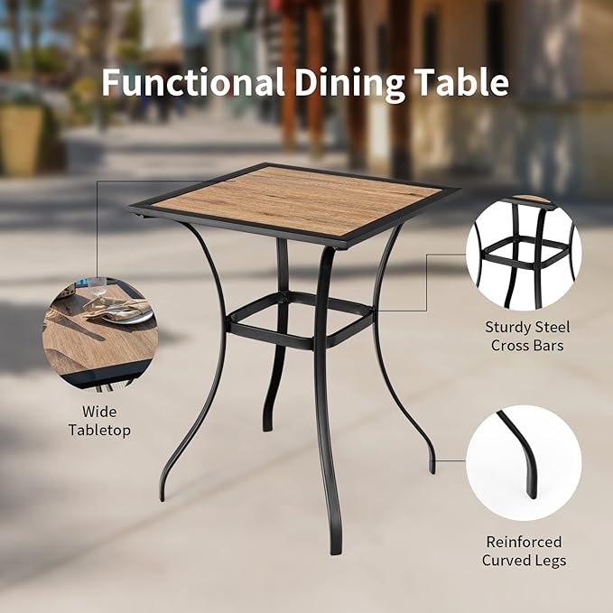Tangkula 3 Piece Patio Bar Bistro Set, Outdoor Bar Height Stool & Table - Image 4