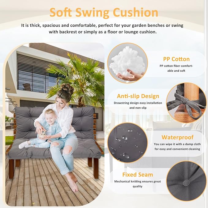 Swing Replacement Cushions for Outdoor: 2-3 Seater Waterproof Porch Bench - Image 2