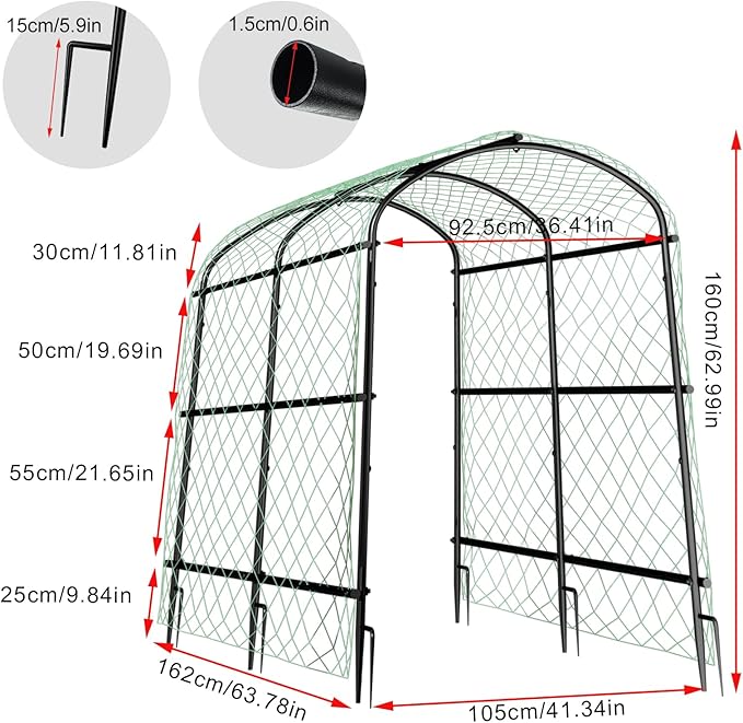 unho Black Iron Garden Arch Trellis - Image 2