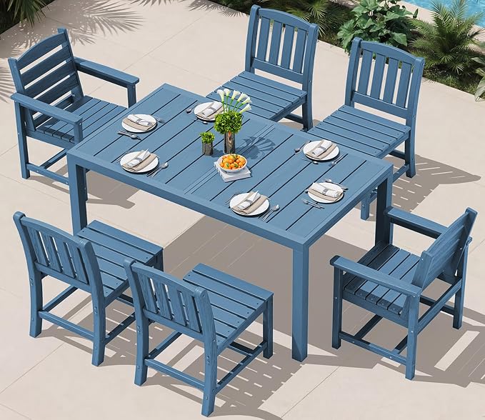 SERWALL 7-Piece Outdoor Dining Set, All Weather HDPE Outdoor Furniture Set by SERWALL