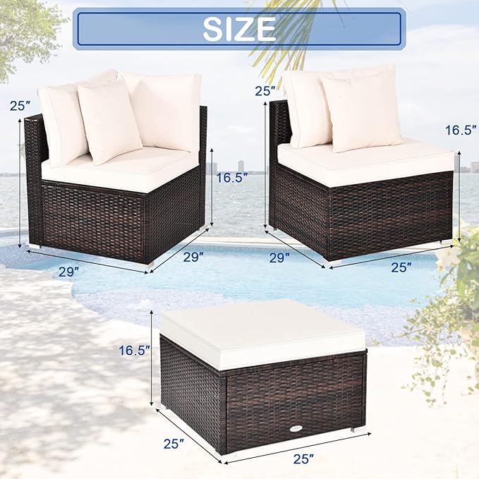 Tangkula 4 PCS Patio Rattan Sofa Set, Outdoor Wicker Sectional Furniture Set - Image 5