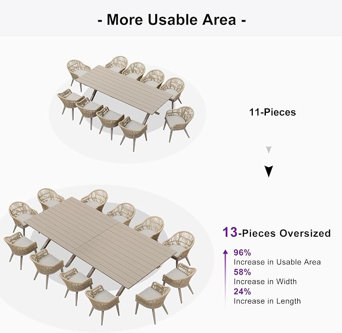 PURPLE LEAF 13 Pieces Oversized Patio Dining Set - Image 5