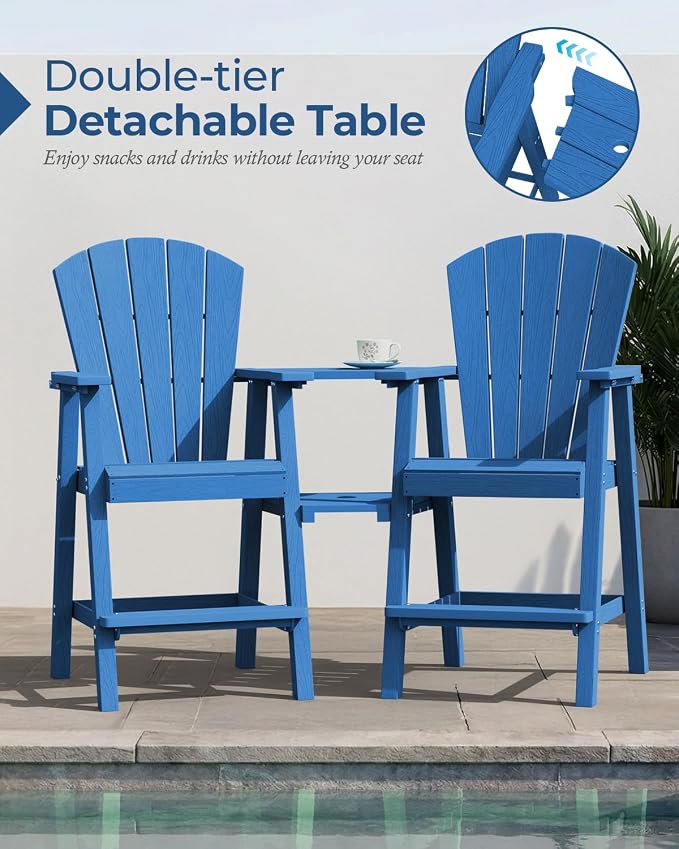 Ciokea Tall Adirondack Chairs Set of 2, HDPE Outdoor High Back Adirondack Chair - Image 4