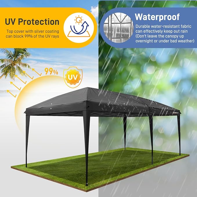 VINGLI 10x20 Pop Up Canopy Tent, Outdoor Tent Canopies Foldable Portable - Image 6