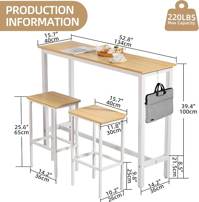 Finnhomy 52.7" Industrial Bar Table Set - Image 5