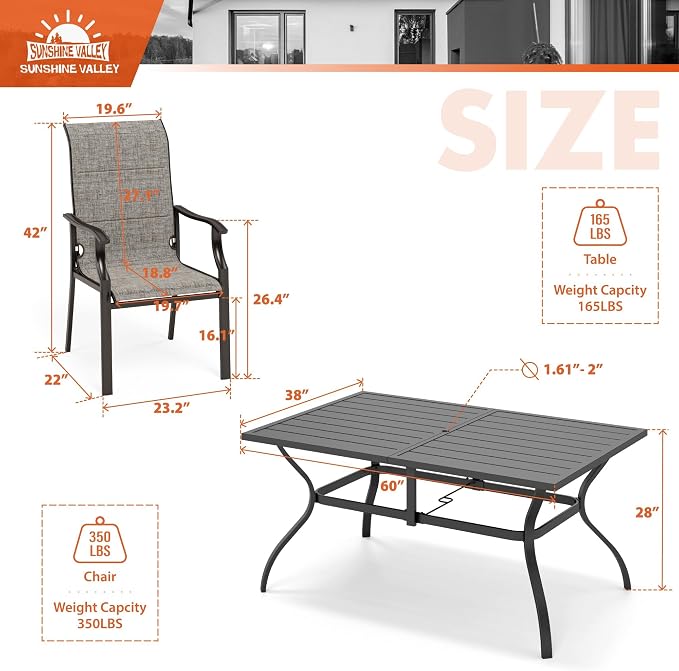 7 Piece Patio Dining Sets for 6, Outdoor Table and Chairs Set - Image 7