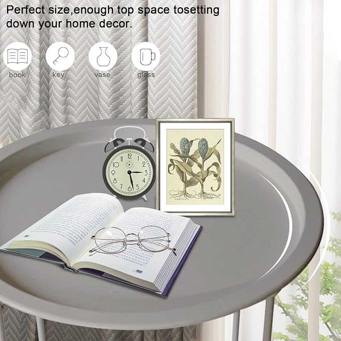 Garden 4 you End Table Metal Side Table Grey Round Folding Tray Cyan Sofa Small - Image 4