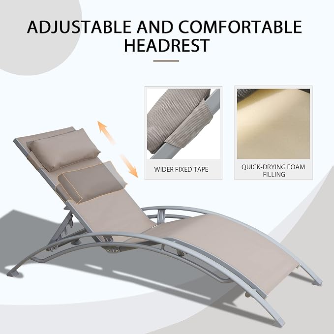 Domi Pool Lounge Chairs Set of 3, Adjustable Aluminum Outdoor Chaise Lounge - Image 5