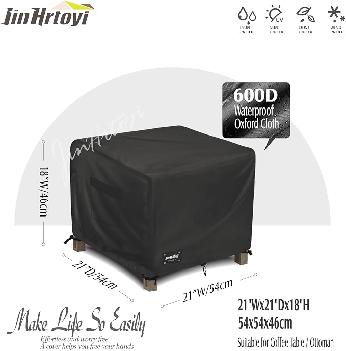 JinHrtoyi Patio Square Table Cover, 22Wx22Dx18H Inches 100% Waterproof Heavy - Image 2