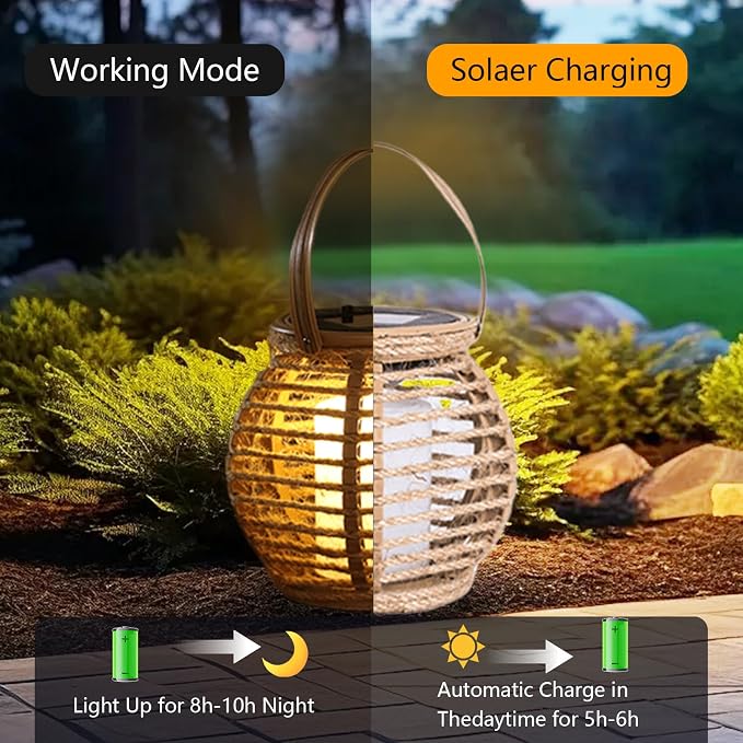 2 Pack Solar Lanterns Outdoor Waterproof, Imitation Candle Lantern in Bohemian - Image 2